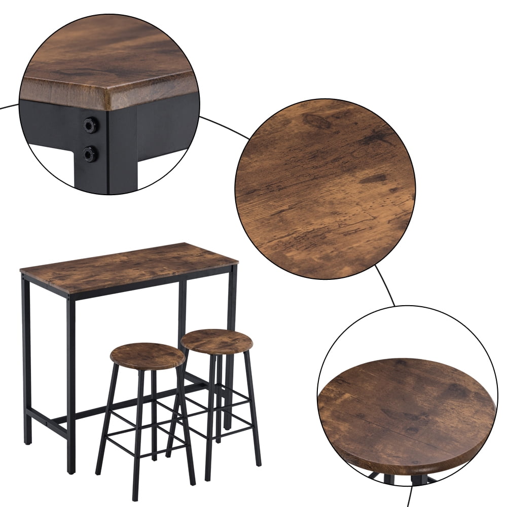 Kepooman 2 Pieces Industrial Round Bar Stools for Kitchen Dining Room, Brown