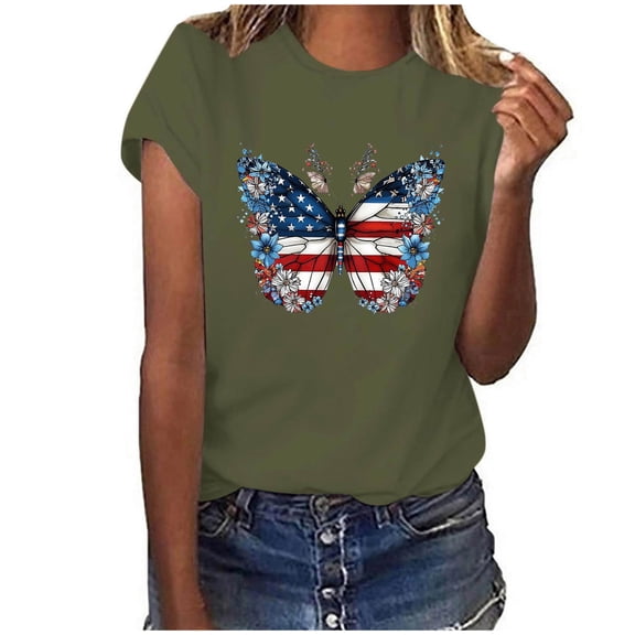 successthop Independence Day Womens T Shirt Flags Plus Size Patriotic Shirt Festival Top Crewneck Short Sleeve Clothes