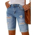 thumbnail image 4 of luvamia Women High Waisted Stretch Bermuda Shorts Ripped Rolled Hem Jean Shorts with Pockets Size 2XL Fit Size 20 Size 22, 4 of 8