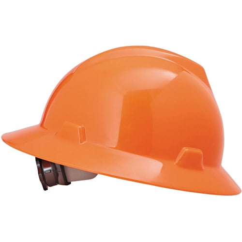MSA V-Gard Full-Brim Hard Hats, Ratchet Suspension, Size 6 1 2 8, High-Viz Orange by MSA
