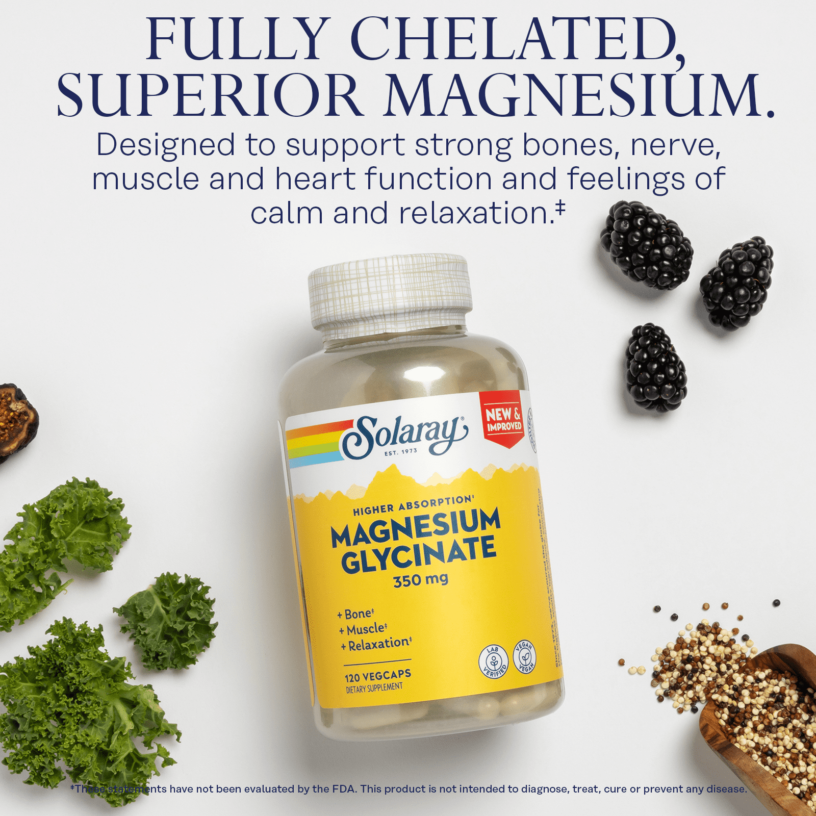 Solaray Magnesium Glycinate with BioPerine, Healthy Relaxation, Muscle Function & Bone Support, 30 Servings, 120 VegCaps
