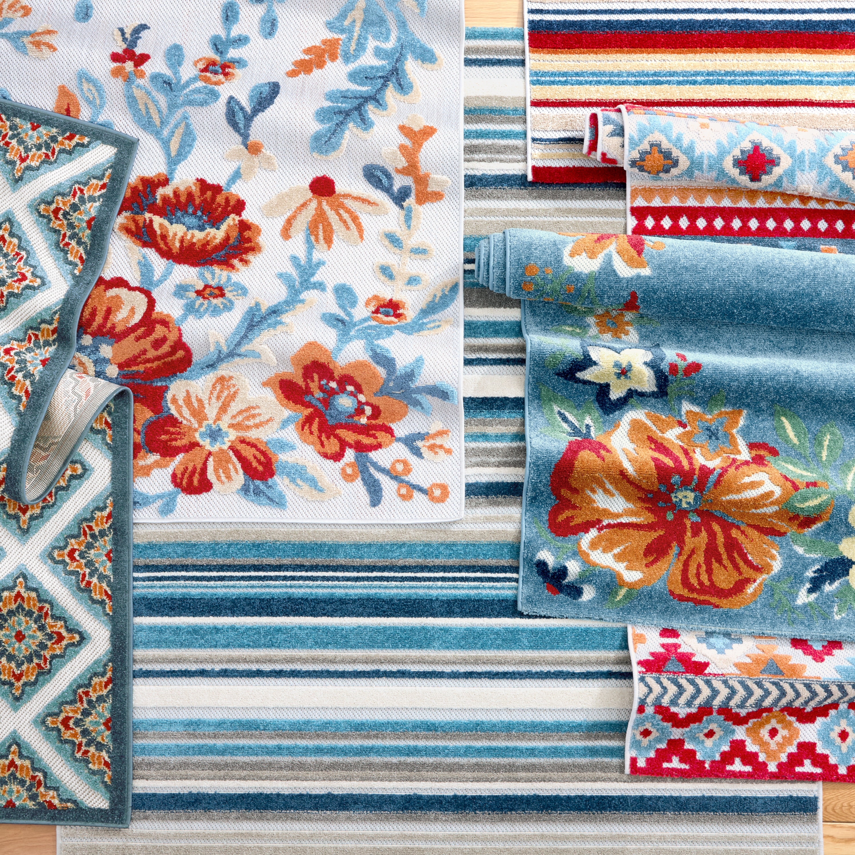 TOWN & COUNTRY EVERYDAY Dahlia Southwestern Stripe Indoor Outdoor Area Rug, UV Fade Resistant, High-Low Pile, Blue/Multi, 7'10"x10'2"