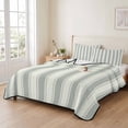 thumbnail image 2 of Queen Quilt Set 90''x96'', Green Stripe Lightweight Summer Bedspread Coverlet Set with 2 Pillow Shams, Modern Farmhouse Geometric Striped Breathable All Season Quilt Bedding for Bedroom/Guest Room, 2 of 9