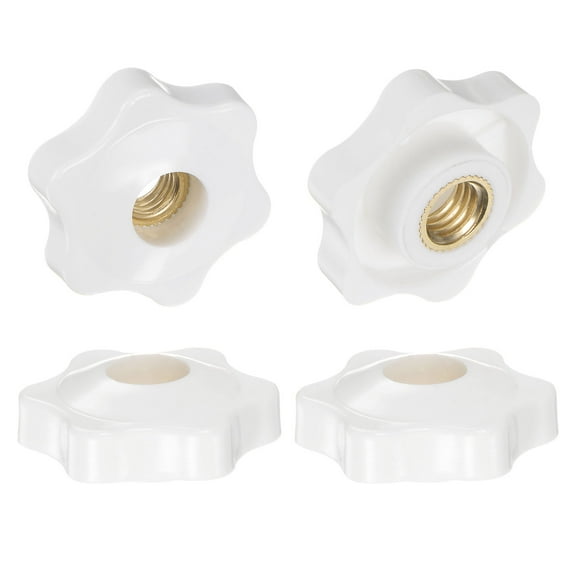 Uxcell 4 Pieces Star Knobs M8 Female Thread 32mm Head Through Hole Clamping Handles Nuts White