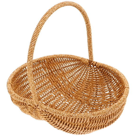 Mobestech Small Picnic Basket Prop Imitation Rattan Fruits Basket Khaki Hand Woven 1Pcs