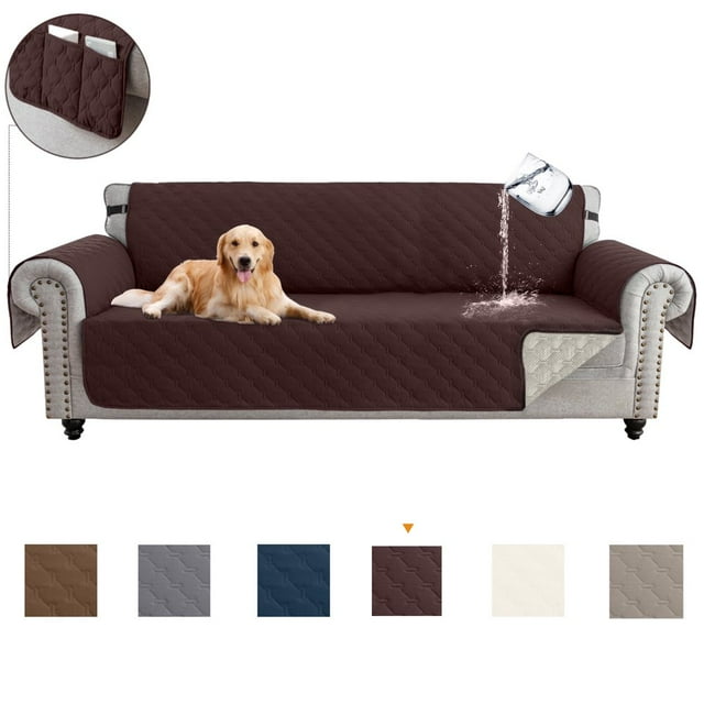 CHUANK 100% Waterproof Couch Covers Non-Slip Sofa Cover with Elastic Straps&Silicone Backing Furniture Protector Covers Sofa Slipcovers for Kids Pets Dogs Gray Sofa (Three-couch Sofa)