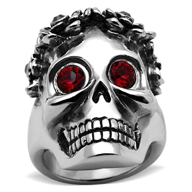 High Polished No Plating Stainless Steel Ring with Top Grade Crystal, Siam - Size 10