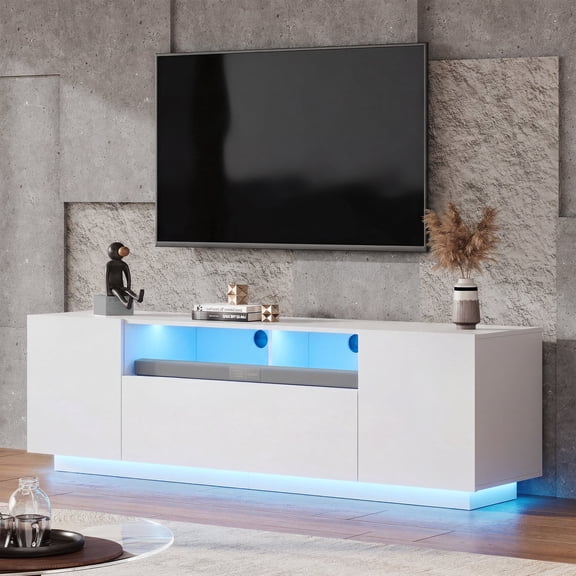 GALAXHERO TV Stand for 65 inch Entertainment Center with LED Lights & Large Storage Cabinet Modern TV Console Stands Table for Living Room Bedroom White