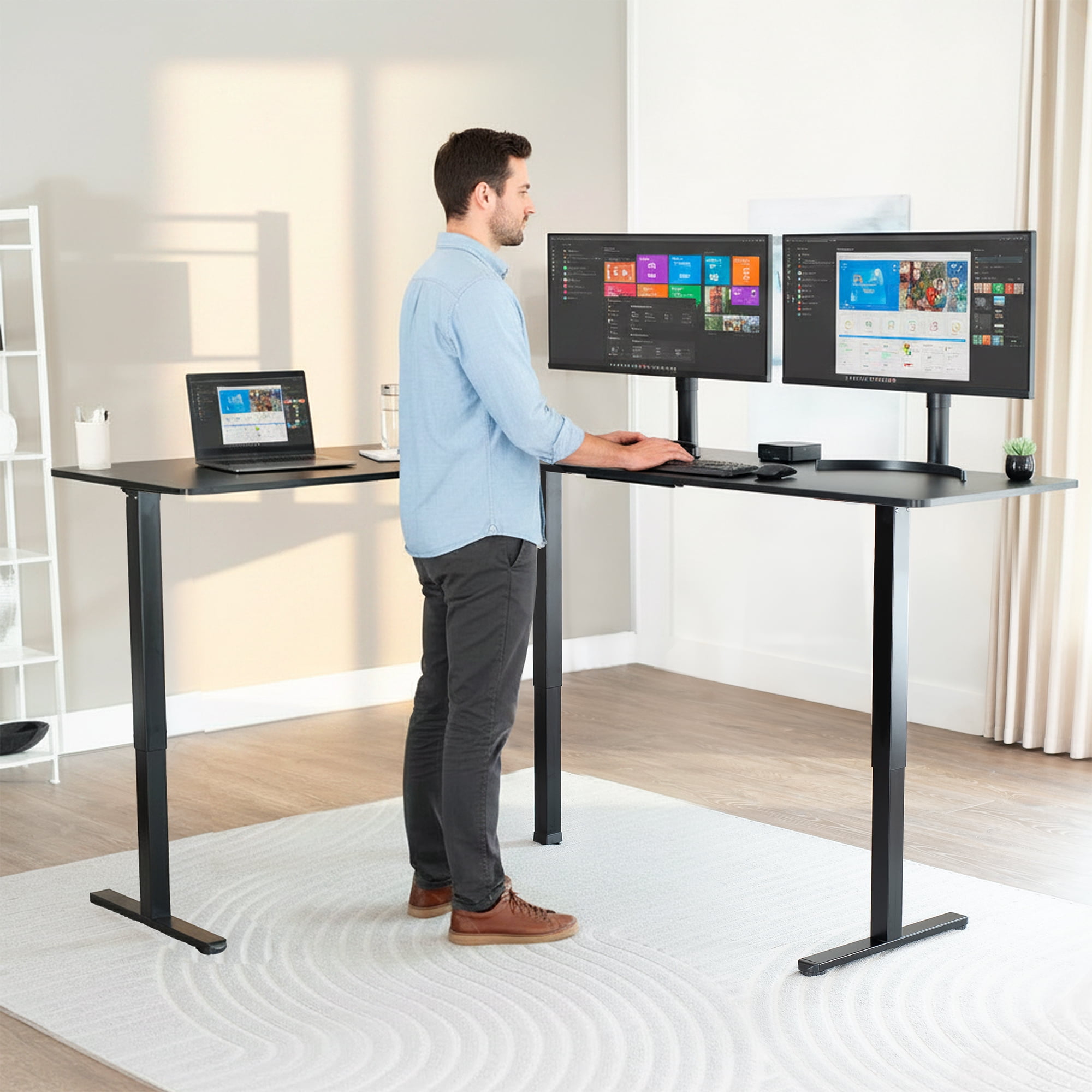 VIVO Black Electric 75" x 63" Corner Standing Desk, L-Shaped Workstation