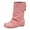 Pink, variant on Fold Over Mid Calf Boots for Women Hidden Wedge Low Heel Slouchy Leather Round Toe Long Booties with Buckle Strap