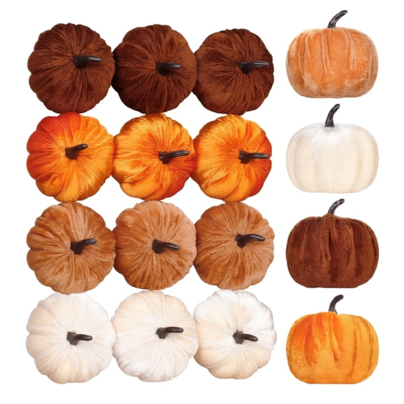 12PCS Halloween Decor Assorted Color Pumpkins, 22 x 16 x 5 Inch Plastic Mini Ornaments for Mantel Shelf Tabletop Display, Indoor Home Seasonal Decorations Fall Accents