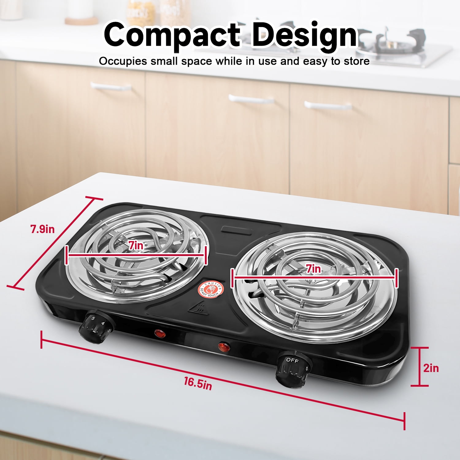 Hot Plate,Double Burner, 2000W Electric Stove Burner with 5 Levels Temperature Control, Countertop Double Coil Burner Cast Iron Cooktop for All Cookwares Home Camp RV