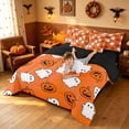 thumbnail image 4 of Homewish Happy Halloween Full Size Bedding Sets, Cartoon Pumpkin Lantern Ghost Full Size Bed in a Bag, Orange White, Black Reversible 7 Pieces, 4 of 7