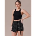 thumbnail image 2 of DARING DIVA Women's High Waist Western Asymmetrical Denim Cargo Skirt Shorts 2XL Black, 2 of 7
