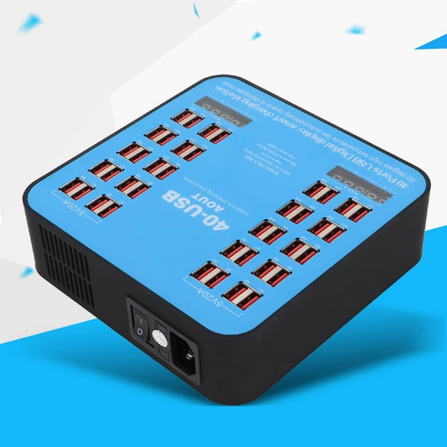 Multiport USB with LCD Display, 40 Port 200W Charging Station for Cell Phone Tablet, Intelligent Adaptive Charging, Multiple