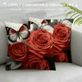 thumbnail image 3 of COMIO  Flower Throw Pillow Covers Red Rose Gray Black Decorative Pillow Covers Couch Bed Sofa Floral Square Pillow Cover Red Black Farmhouse Pillow Case Spring Summer (Red Black), 3 of 5