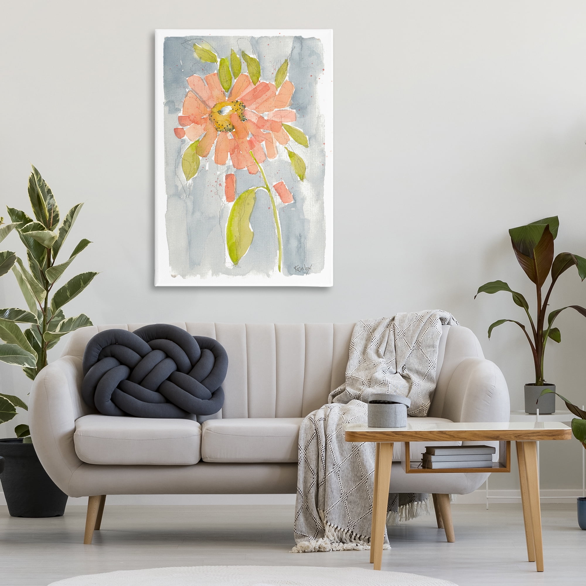 Stupell Industries Abstract Peach Dahlia Botanical & Floral Painting Gallery Wrapped Canvas Art Print Wall Art, 30 x 45