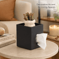 thumbnail image 5 of ABCISI Tissue Box Cover with Storage Tray, Black Leather-Textured Square Tissue Holder with Side Dispensing Opening, 6.1 x 5.7 x 6.6 Inch Organizer for Bathroom, Bedroom and Office, 5 of 7