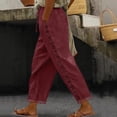 thumbnail image 2 of Gamivast Linen Pants Women Hollow Out Lace Side Stripe Elastic Waist Wide Leg Pants Summer Beach Lounge Pants Loose Fit Breathable Daily Outfit, 2 of 6