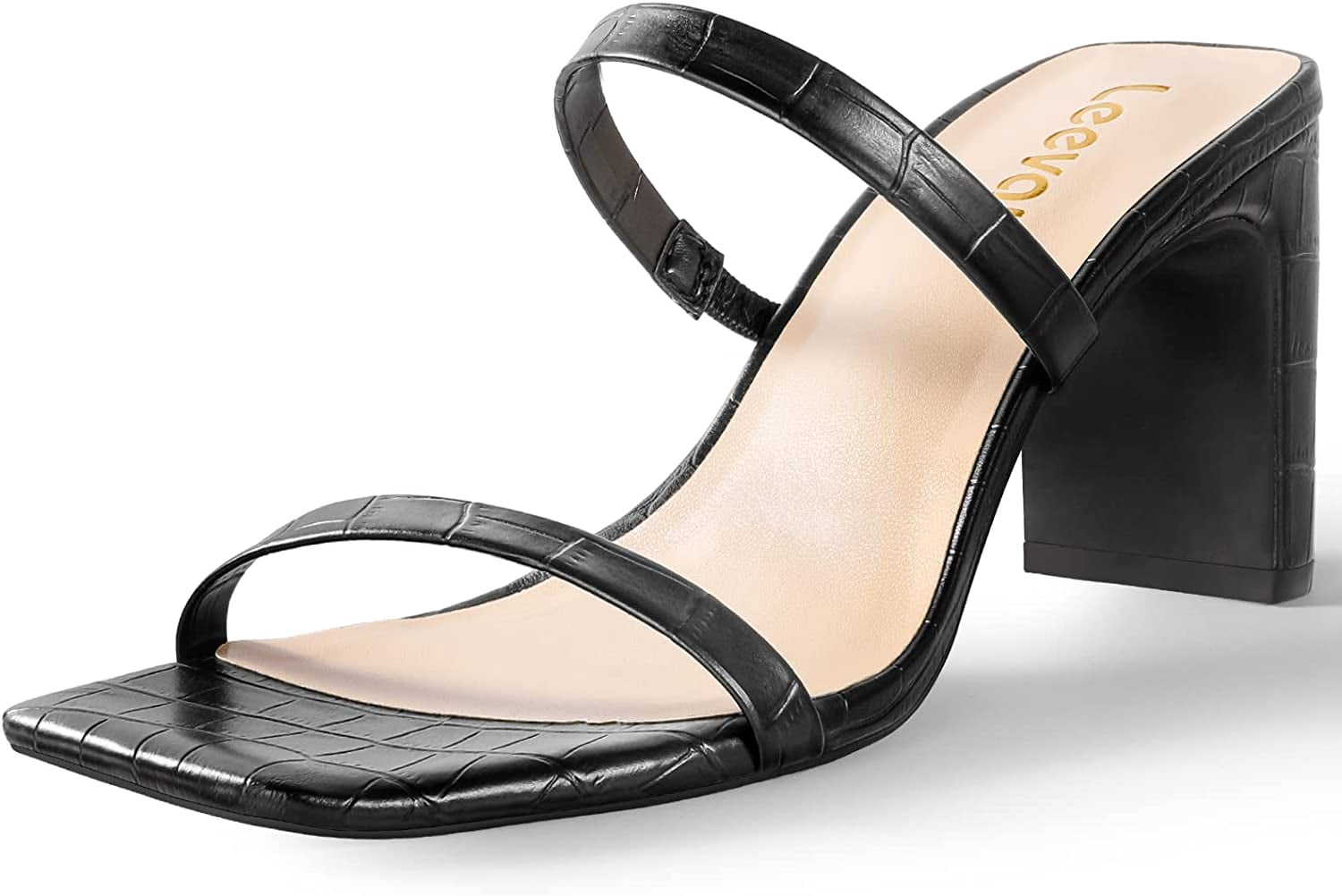 Square Toe Heels Sandals - White Black 