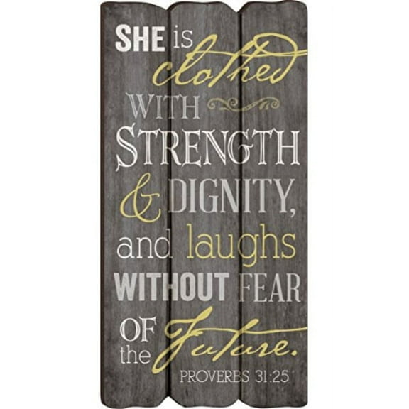 She Is Clothed with Strength Proverbs 31:25 Small Fence Post Wood Look Wall Art Plaque