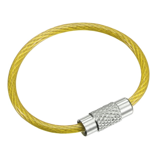 Unique Bargains 90mm Longueur PVC Revêtu en Acier Inoxydable Boucle Porte-Clés Câble Jaune 4 Comte