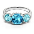 thumbnail image 2 of Gem Stone King 925 Sterling Silver Swiss Blue Topaz 3-Stone Engagement Ring for Women | 3.70 Cttw | Gemstone Birthstone | Cushion 8MM (Size 8), 2 of 5