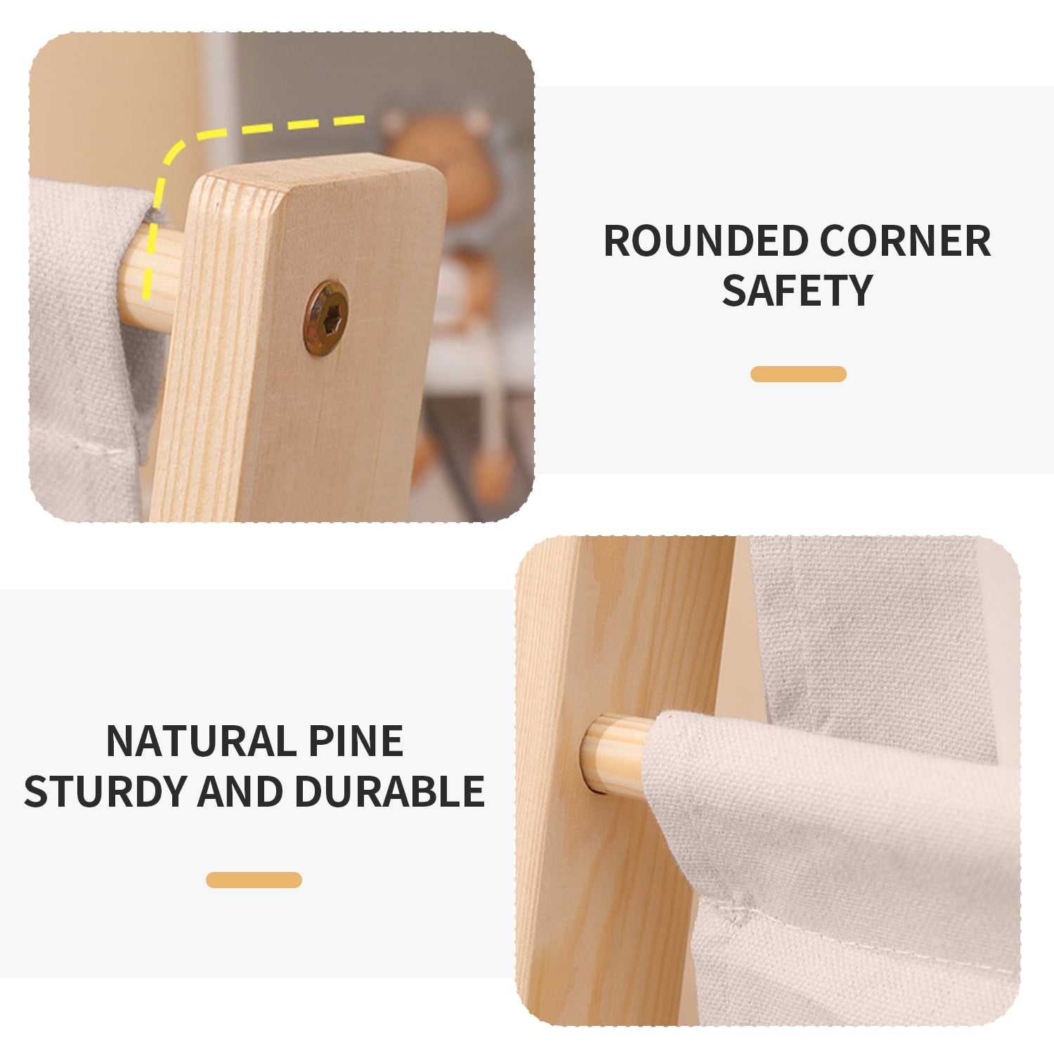 Kids Bookshelf, HDJ 4 Tier Wooden and Canvas Kids Bookcase, Sling Rack Bookshelf for Kids, Toddler Bookshelf for Playroom, Bedroom, Toddler Room, Nursery, Beige