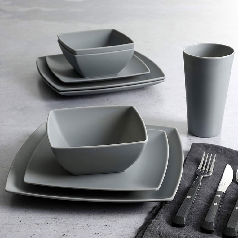 Open Box Gibson Home 16 Piece Melamine Dinnerware Set Plates