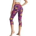thumbnail image 2 of SCRAWLGOD Plumeria Flower Violet Capri Leggings for Women - Breathable Tummy Control Yoga Leggings with Pockets Lightweight High Waisted Yoga Pants Workout Cycling Tights, L, 2 of 7