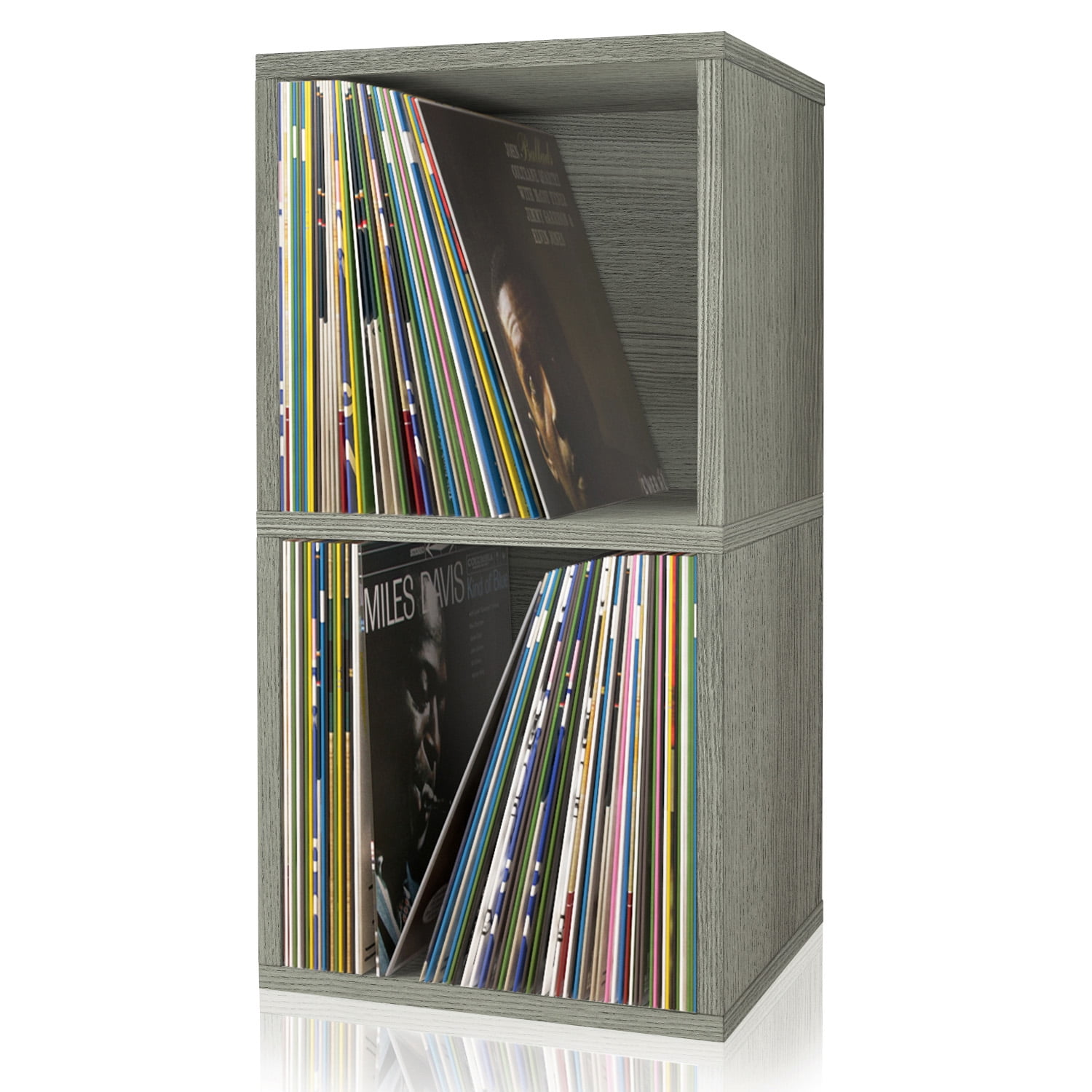 Black 2-Shelf Vinyl Record Storage Cube and LP Record Album Storage Shelf