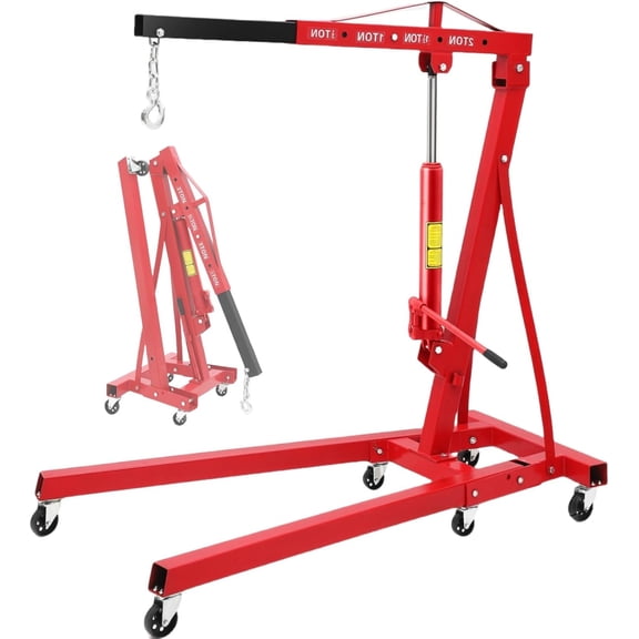 2 Ton Folding Hydraulic Engine Hoist 4400 lb Cherry Picker with Telescopic Boom and 6 Casters