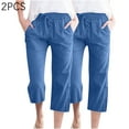 thumbnail image 5 of REALiKUN 2PCS Capri Pants for Women Casual Summer Drawstring Elastic High Waist Linen Pants Wide Leg Plus Size Lounge Capris, 5 of 5