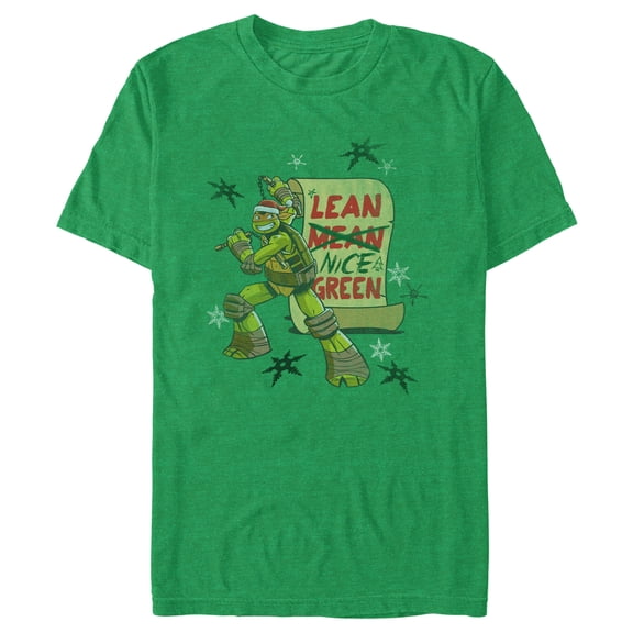 Men's Teenage Mutant Ninja Turtles Christmas Nice Green Michelangelo  Graphic Tee Kelly Heather 3X Large