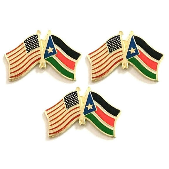 3 South Sudan & US Crossed Flag Lapel Pins, Pack of 3
