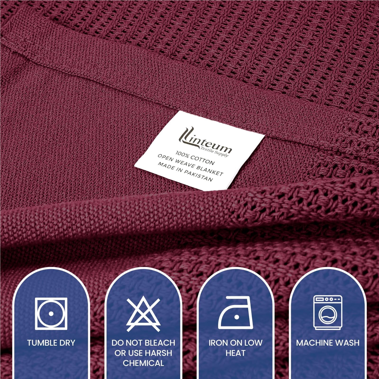 Linteum Textile 100% Cotton Leno Weave Blanket (Burgundy, Twin) 66x90 Inches