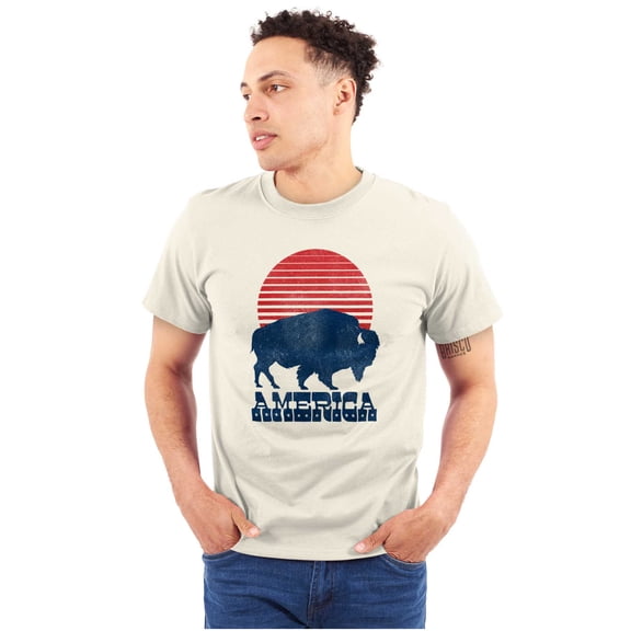 Vintage Patriotic American Buffalo Men's Graphic T Shirt Tees Brisco Brands S