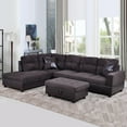 thumbnail image 2 of PonLiving Sectional Sofa, 103.5" 3 Piece Living Room Couch with Storage Ottoman, Left Facing Chaise, Microfiber with Faux Leather Dark Brown, 2 of 4