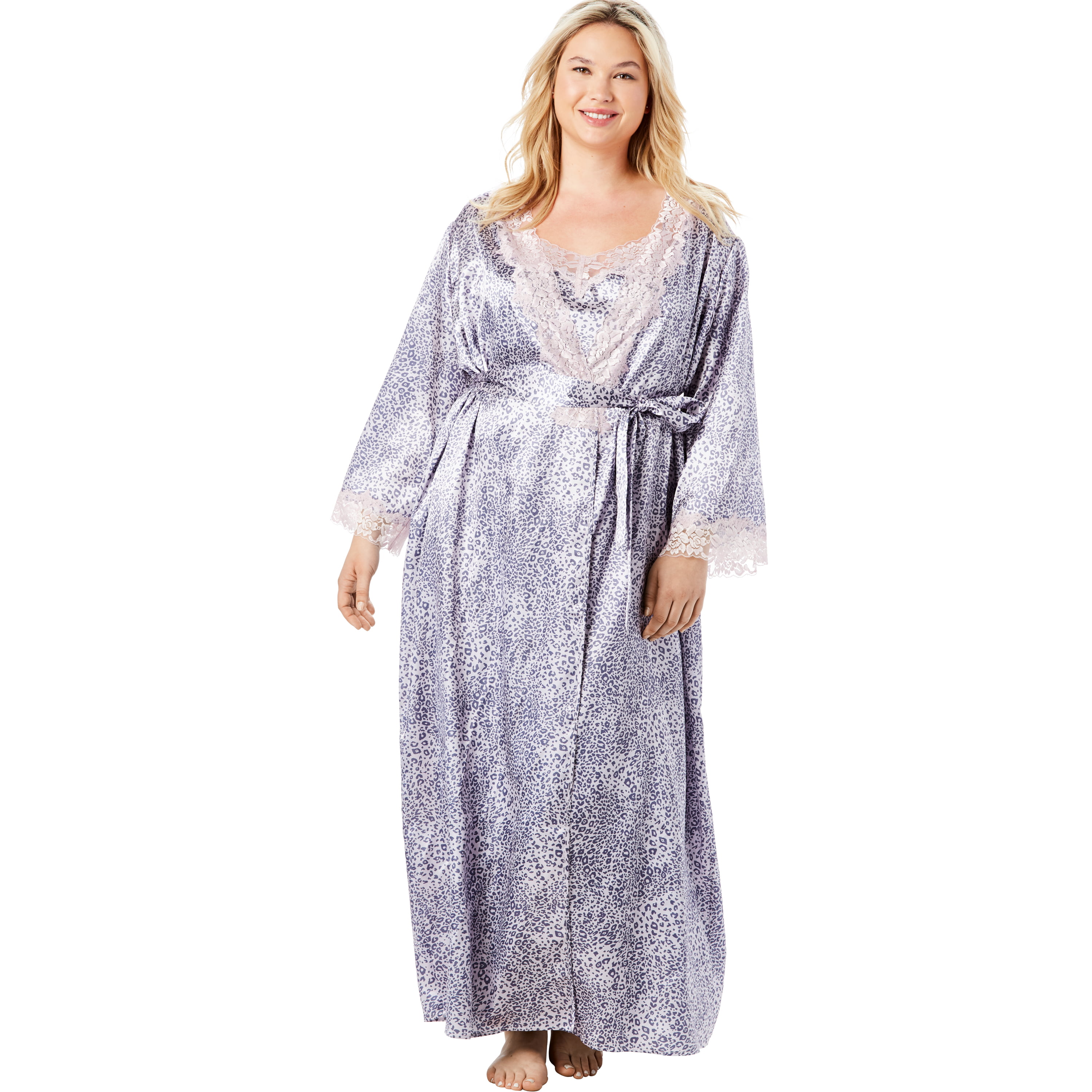 Womens Solid Color Long Robe Lingerie Plus Size Nightgown Sleepwear BS