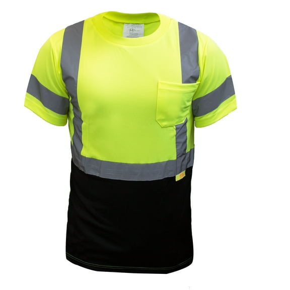 ny bfs8512 high-visibility class 3 t shirt with moisture wicking mesh birdseye, black bottom (2xl, green)