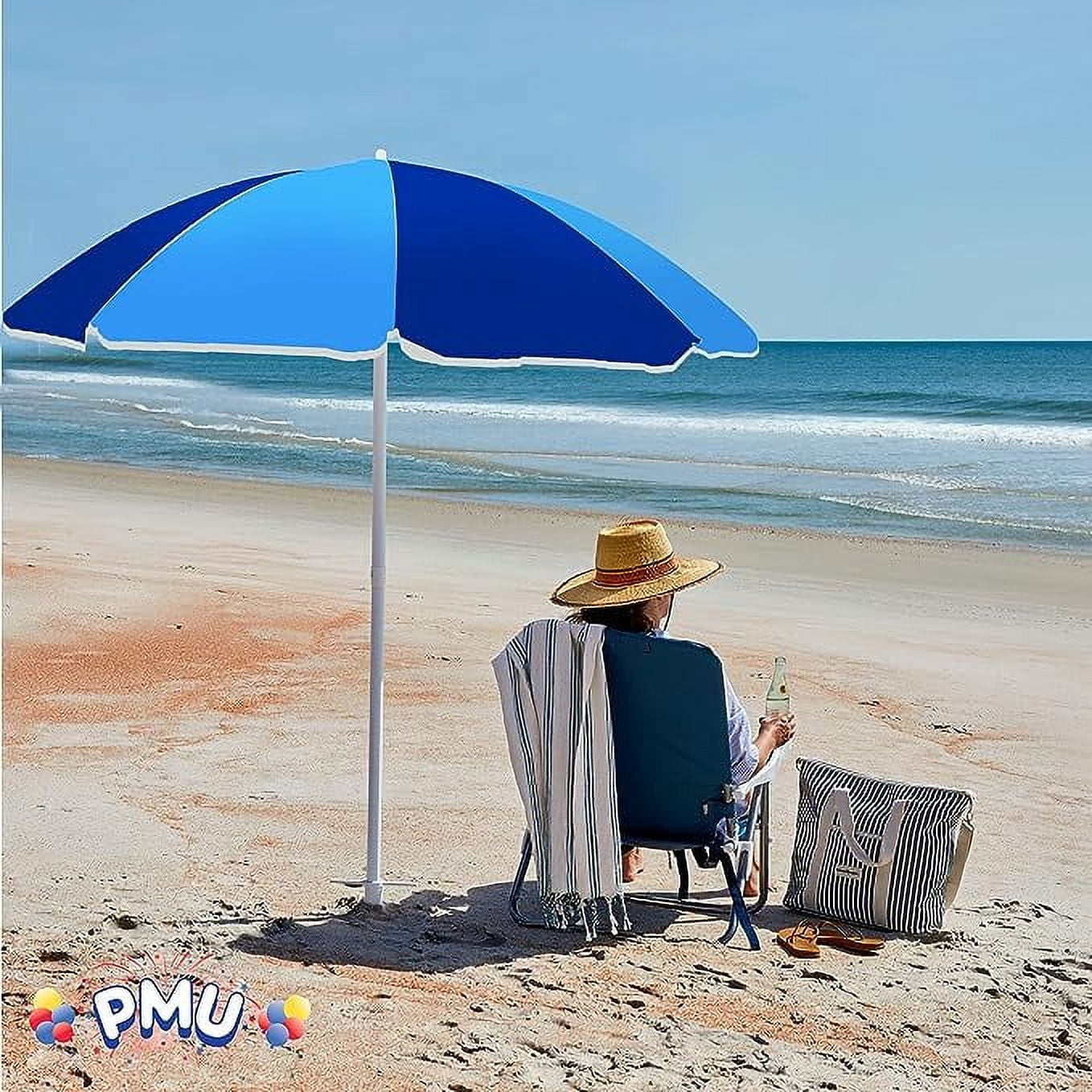 PMU Sturdy Beach Umbrella, Polyester Canopy w/Silver Lining
