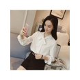 thumbnail image 6 of Women Solid Bow Tie Neck Chiffon Shirts Ruffles Long Sleeve Ladies Casual Loose Blouse Tops, 6 of 6