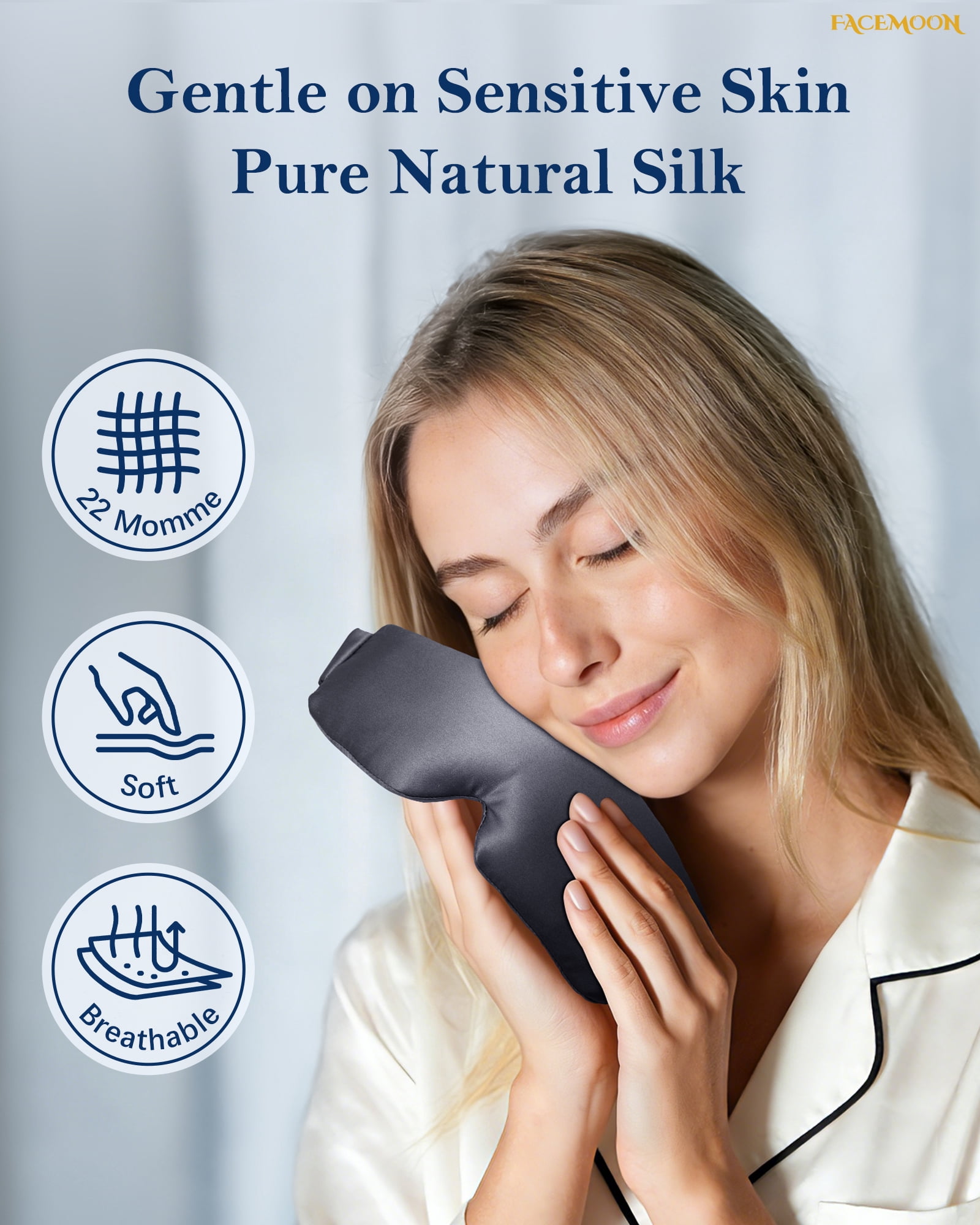 FACEMOON Cordless Silk Warm Eye Mask for Dry Eyes Comfort Moist Heat Sleep Relaxation Essential Blue
