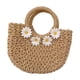 thumbnail image 3 of Bolso de mano bohemio tejido a mano con asa superior, estilo informal, de verano Caqui, 3 of 9