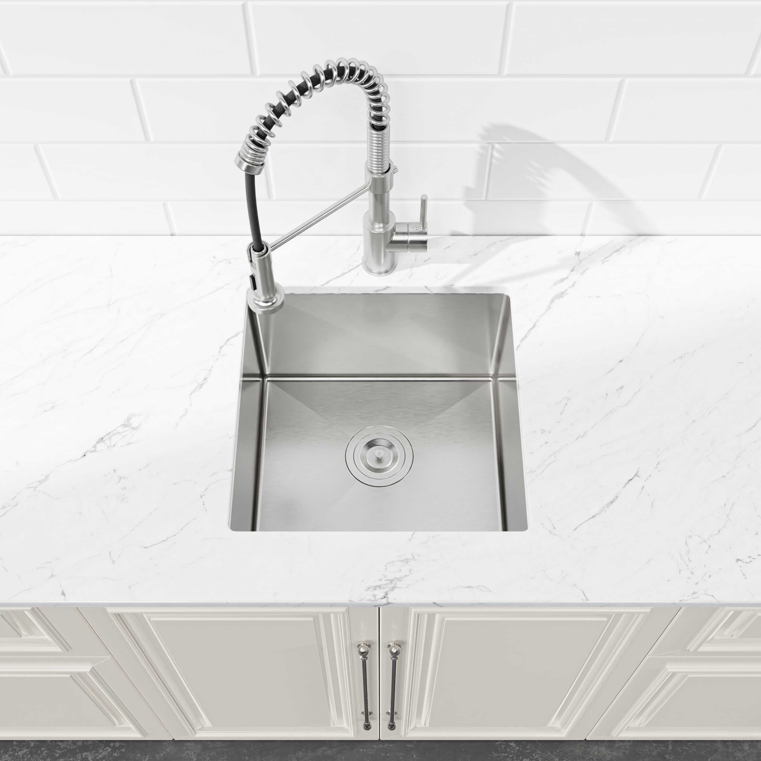 18-in Undermount Stainless Steel Kitchen Sink Single Bowl 16 Gauge Brushed Nickel Handmade Sink with Drain And Hooks
