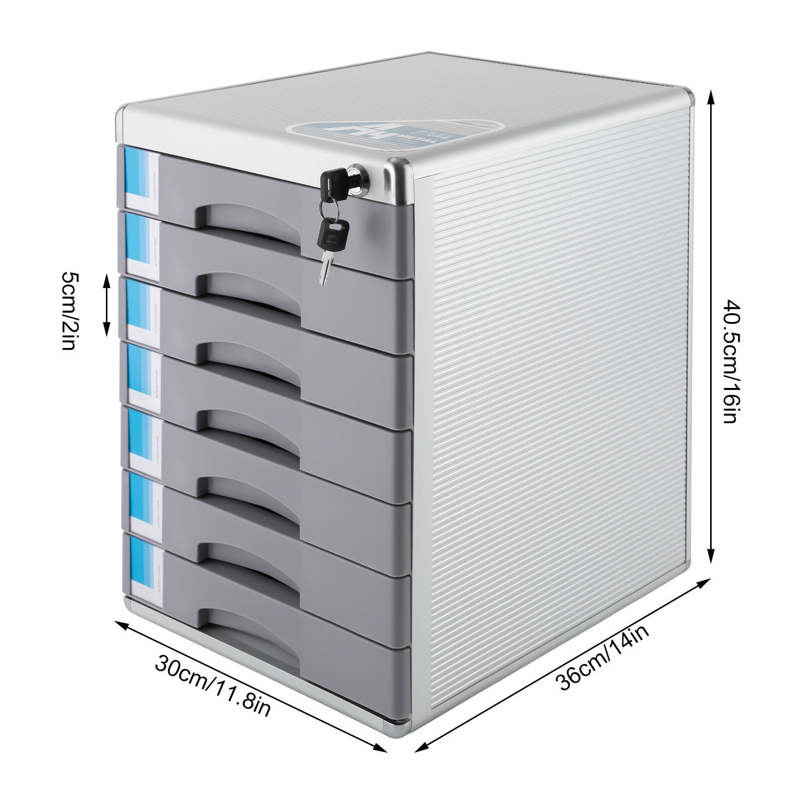 Office Filing Cabinet 7 Drawer Aluminum Alloy File Cabinet With Lock, Grey