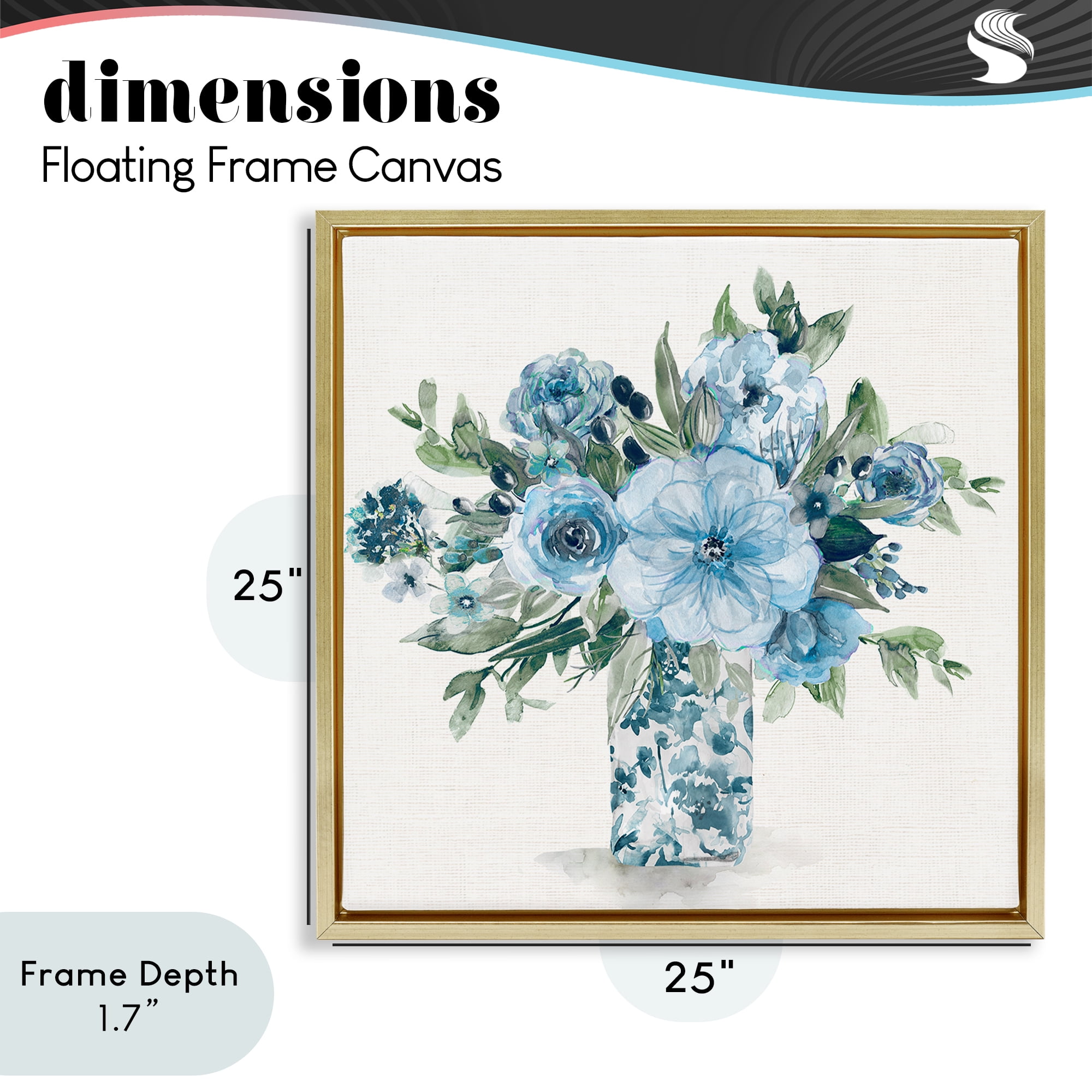 Stupell Industries Pastel Blue Bouquet Foliage Gold Framed Floater Canvas Wall Art, design by Carol Robinson