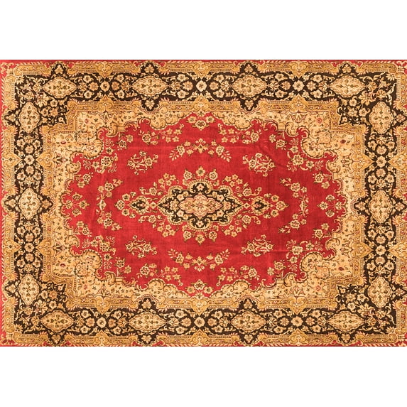 Ahgly Company Indoor Rectangle Medallion Orange Traditional Area Rugs, 8' x 10'