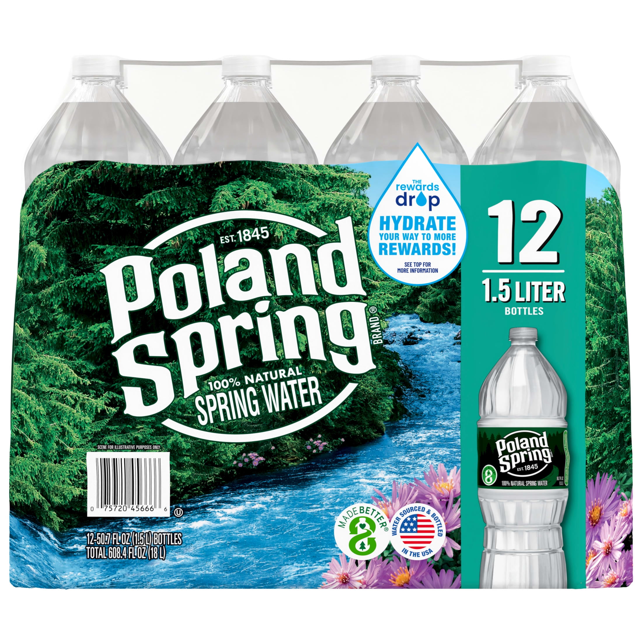 Poland Spring Maine Spring Water, 1.5 Liter, 12-Pack Plastic Bottles