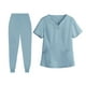 thumbnail image 4 of Conjunto de traje médico para mujer, ropa de trabajo lavable a máquina, suave, con bolsillos, uniforme para enfermería, pantalones para correr Azul claro, 4 of 8